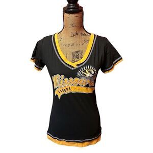 Womens Size Medium Black Missouri Tigers Mizzou V Neck Short Sleeve T Shirt